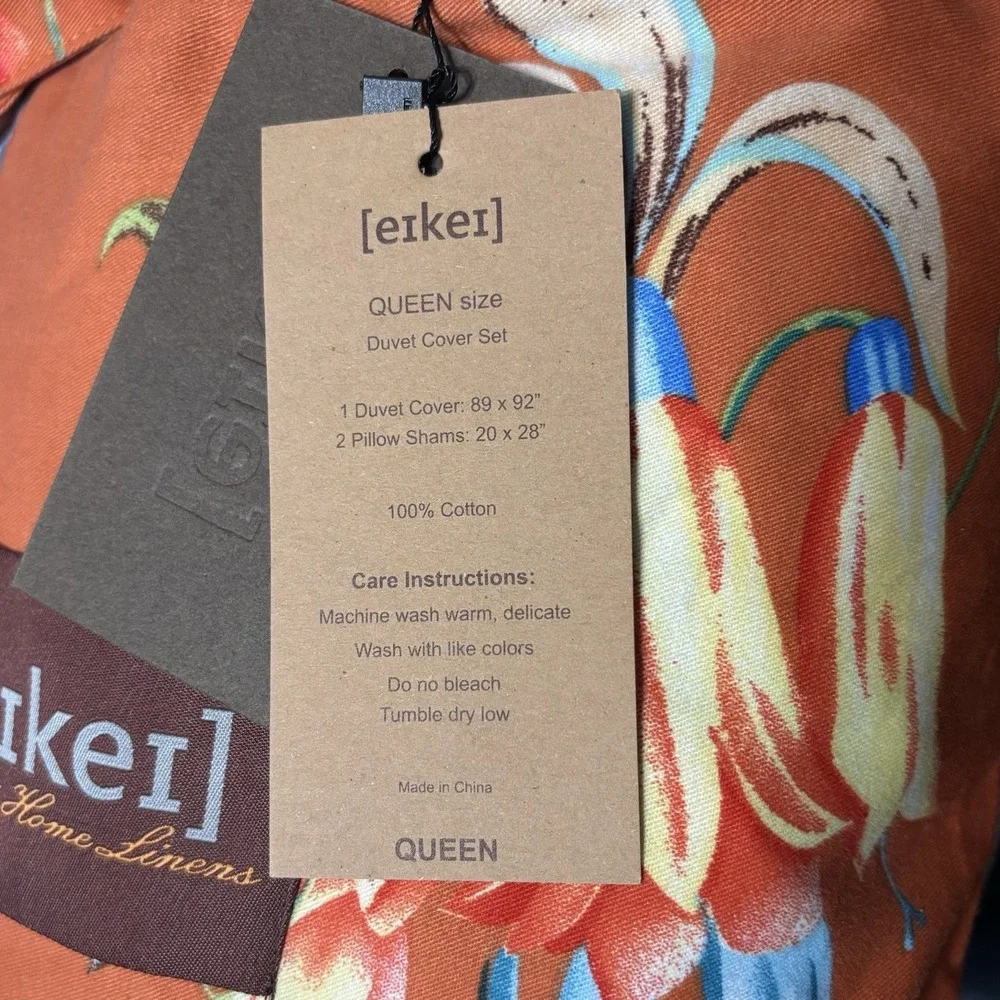 Eikei Botanical Garden Brushed Duvet Bedding Set Tropical Orange Floral Queen